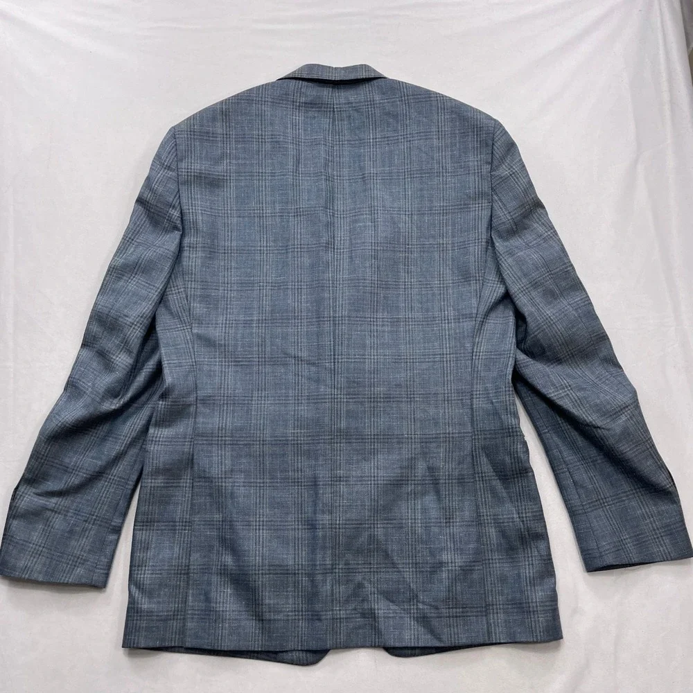 Ralph Lauren Sport Coat Wool Silk Linen Plaid Blue Mens 42L